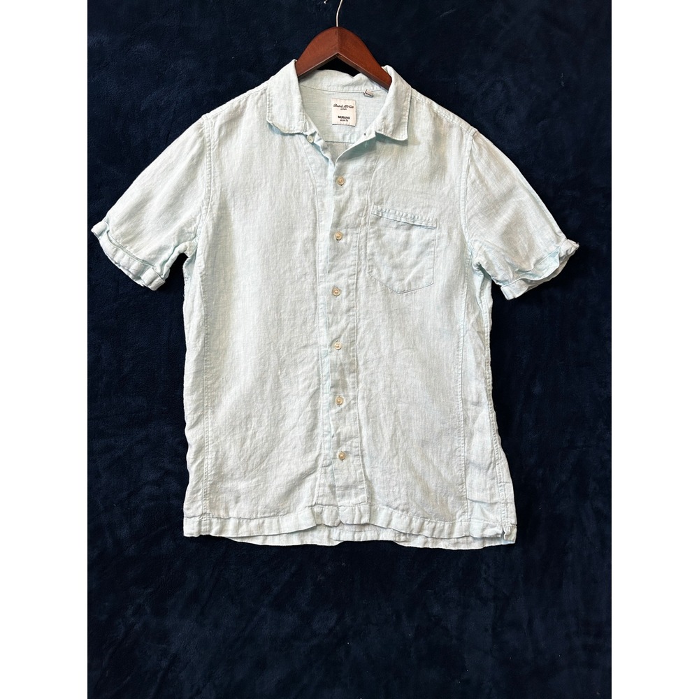 Murano Baird McNutt Linen Shirt Mens M Slim Fit Light Blue Short Sleeve Boating